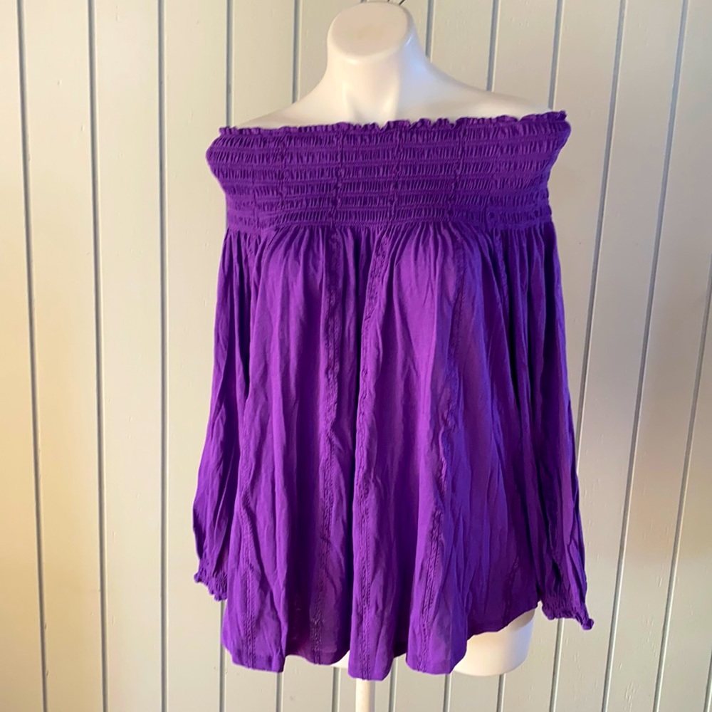 Purple Ralph Lauren Off Shoulder Smocked Top